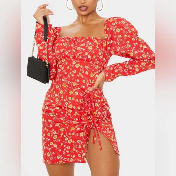 princess polly baby blue dress Pretty Little Thing Womens Size 8 Bodycon Dress / Long Sleeve / Mini Dress  / Party Dress Red (s)